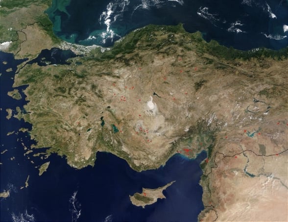 Grcia oriental, sia Menor e Chipre vistas do cu / detalhe