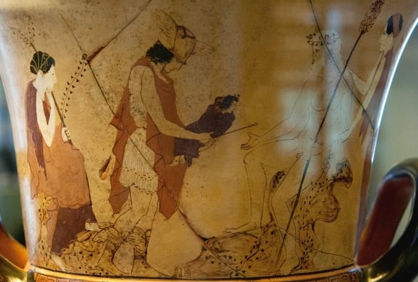 Hermes, Dioniso criana e Sileno / detalhe da cena