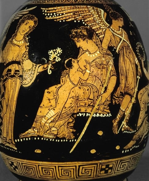 Hracles, Hera, Afrodite e ris / detalhe da cena